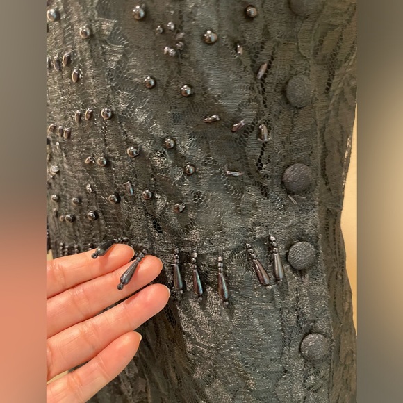 VTG  Y2K JASMINE BY KVM  Black Lace sheer Gothic Maxi Dress Beaded Trim Flapper - Picture 13 of 17